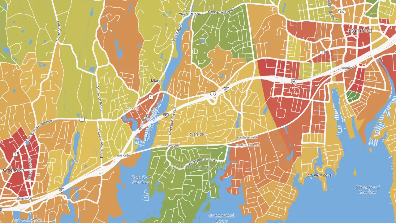 Riverside, CT Map of Robbery Rates