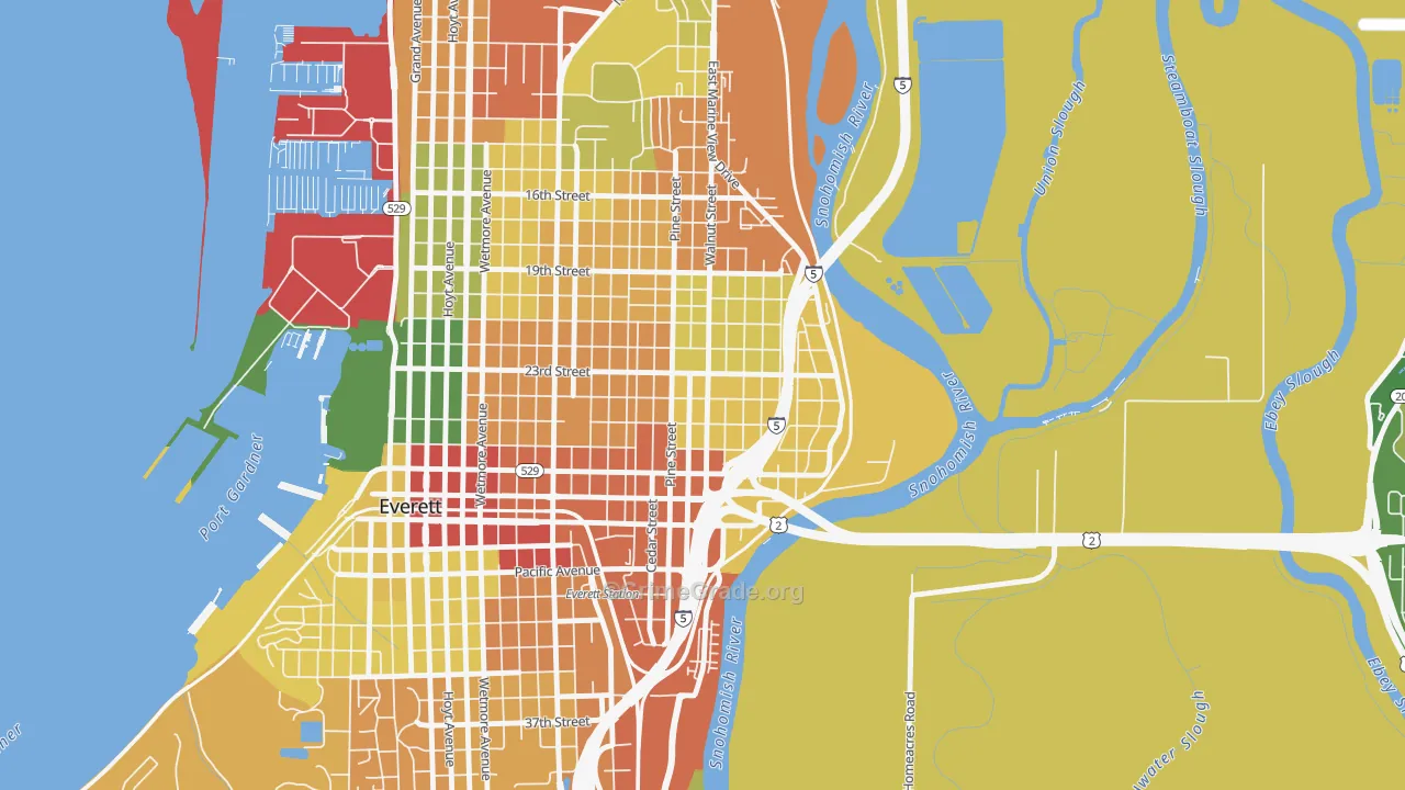 Riverside-Everett, Everett, WA Map of Robbery Rates