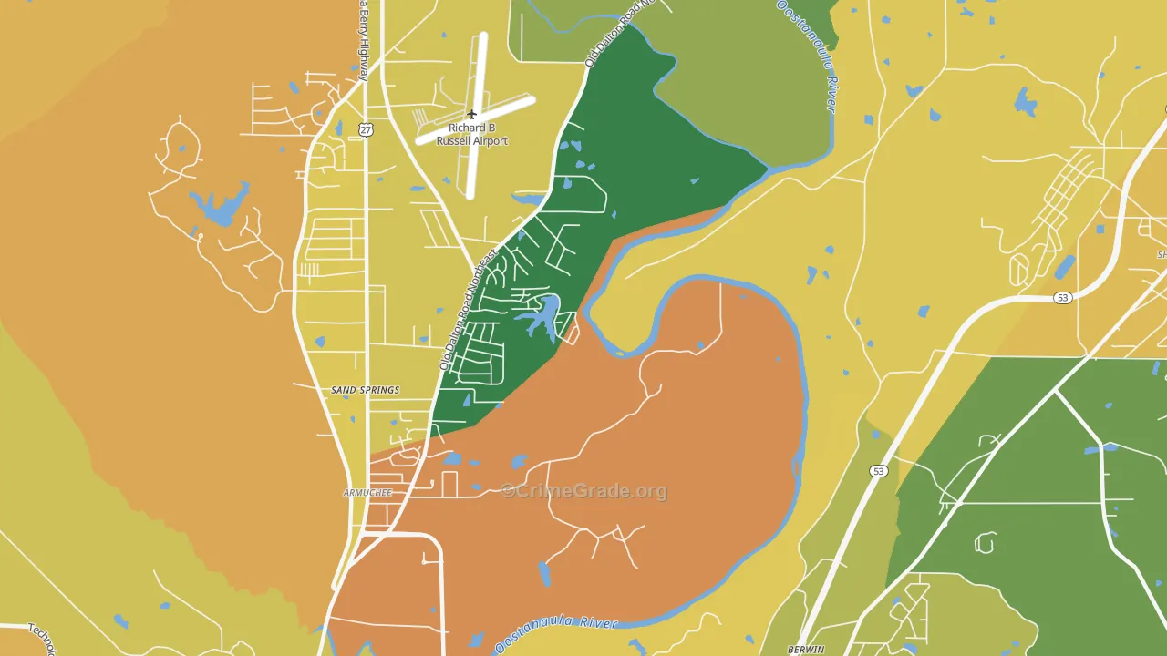 Riverside, GA Map of Robbery Rates