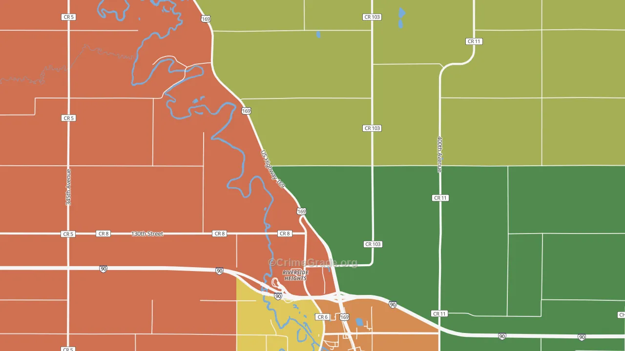 Riverside Heights, MN Map of Robbery Rates
