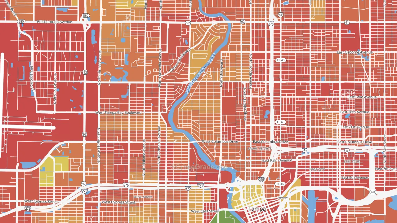 Riverside Heights, Tampa, FL Map of Robbery Rates