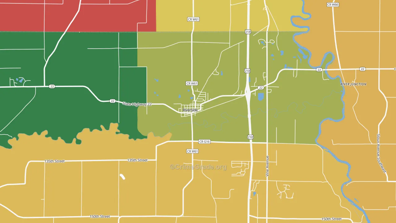 Riverside, IA Map of Robbery Rates