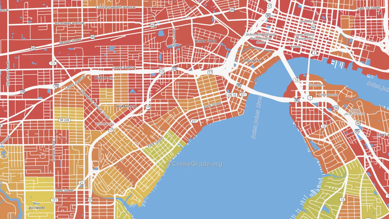 Riverside, Jacksonville, FL Map of Robbery Rates