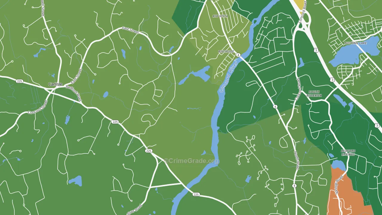 Riverside, MA Map of Robbery Rates