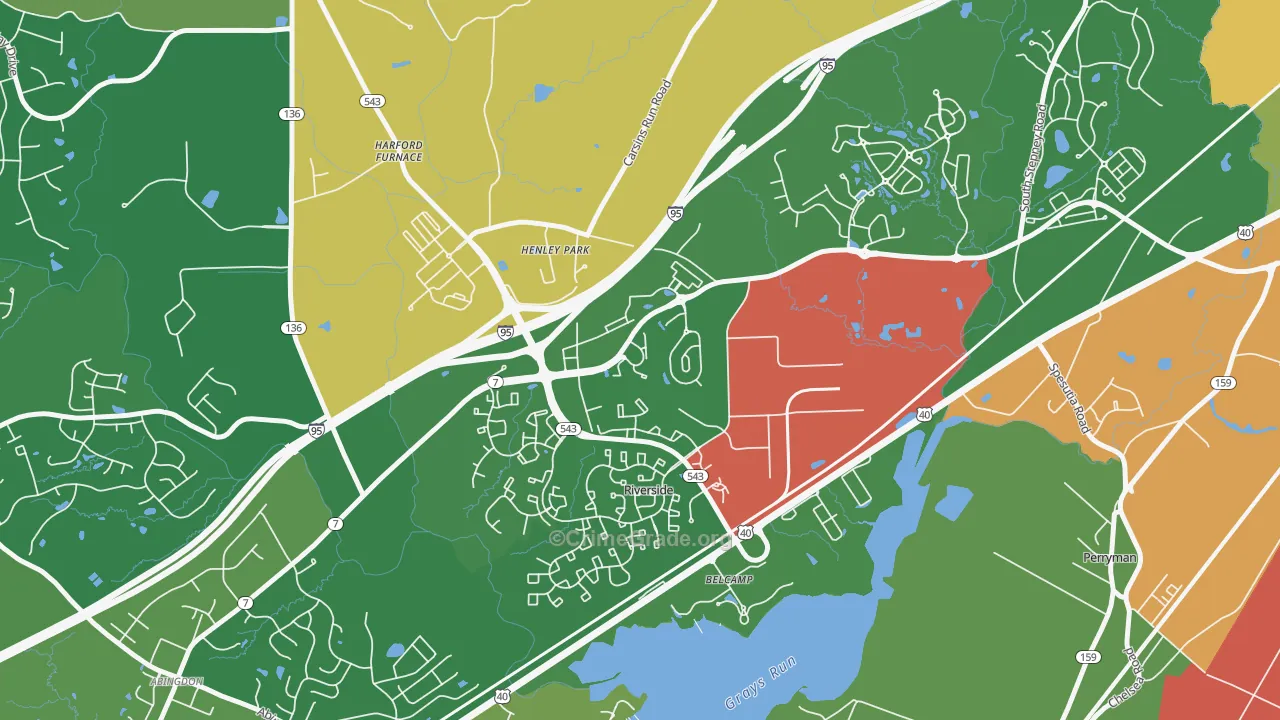 Riverside, MD Map of Robbery Rates