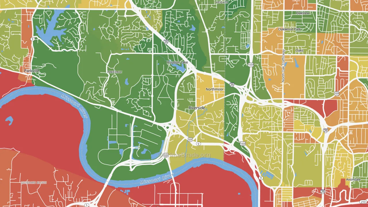 Riverside, MO Map of Robbery Rates