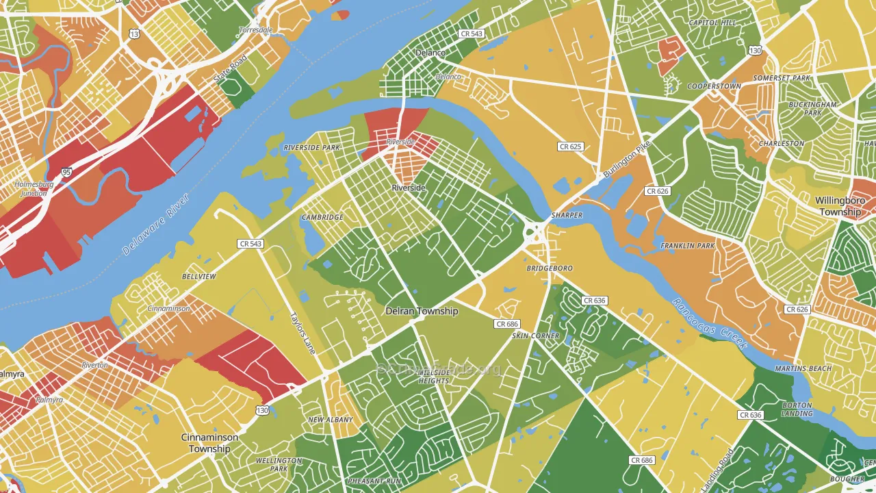 Riverside, NJ Map of Robbery Rates