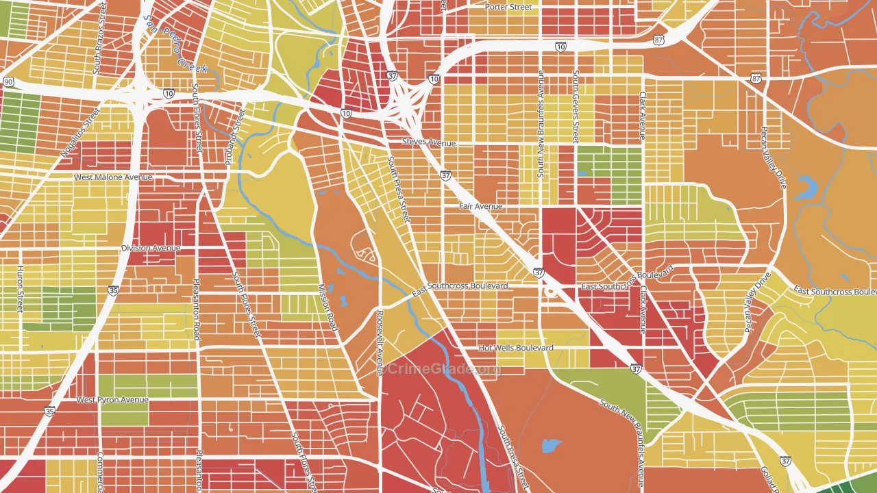 Riverside South, San Antonio, TX Map of Robbery Rates
