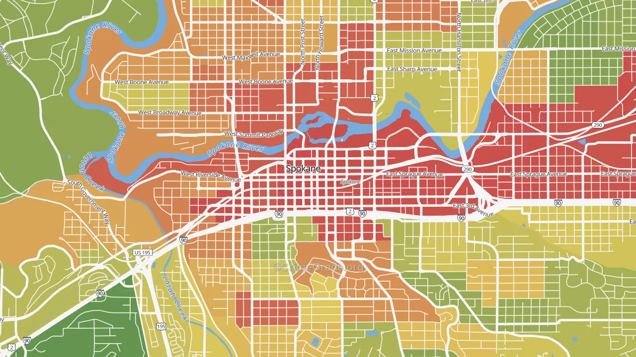 Riverside, Spokane, WA Map of Robbery Rates