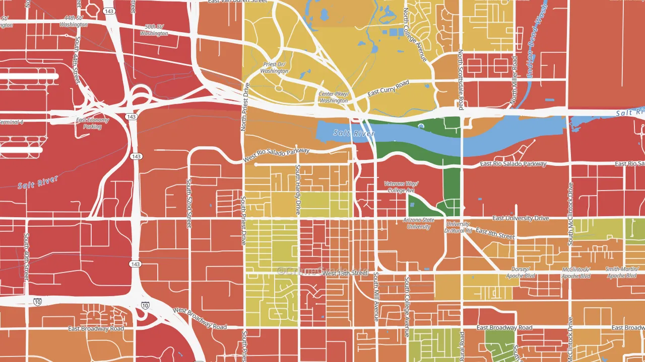 Riverside, Tempe, AZ Map of Robbery Rates