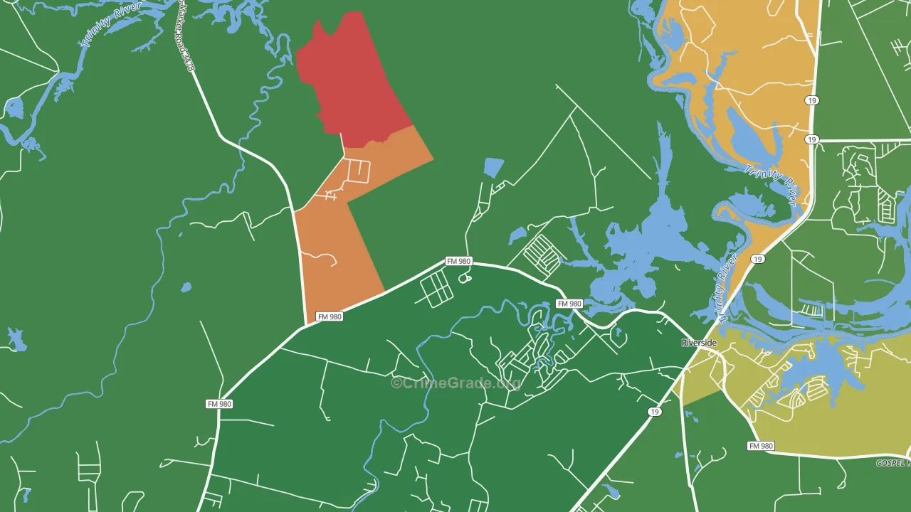 Riverside, TX Map of Robbery Rates