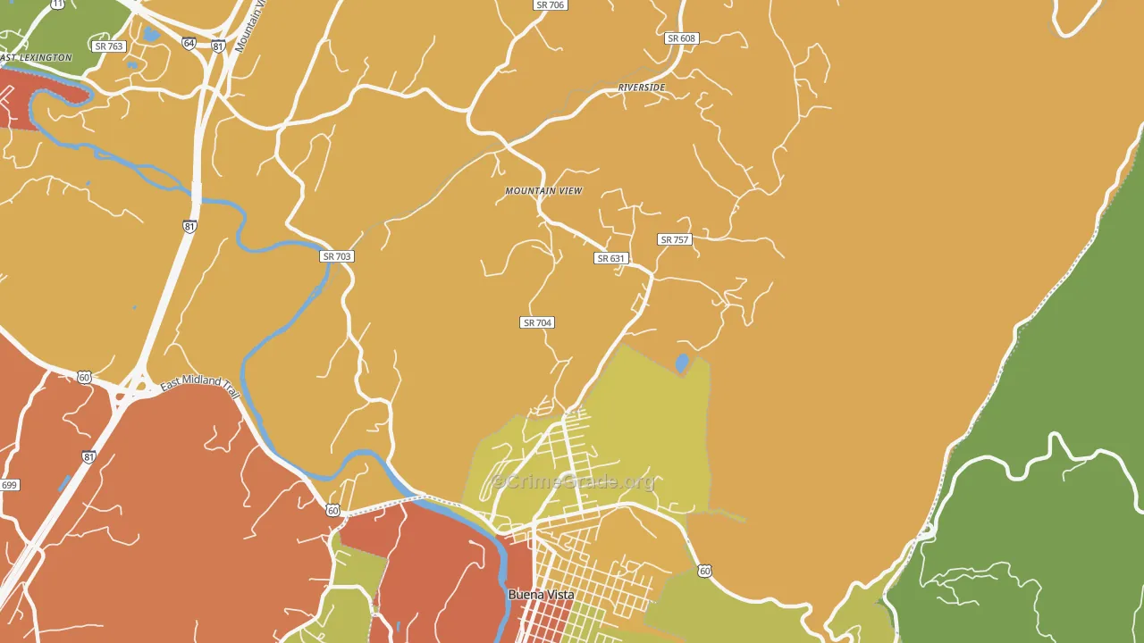 Riverside, VA Map of Robbery Rates