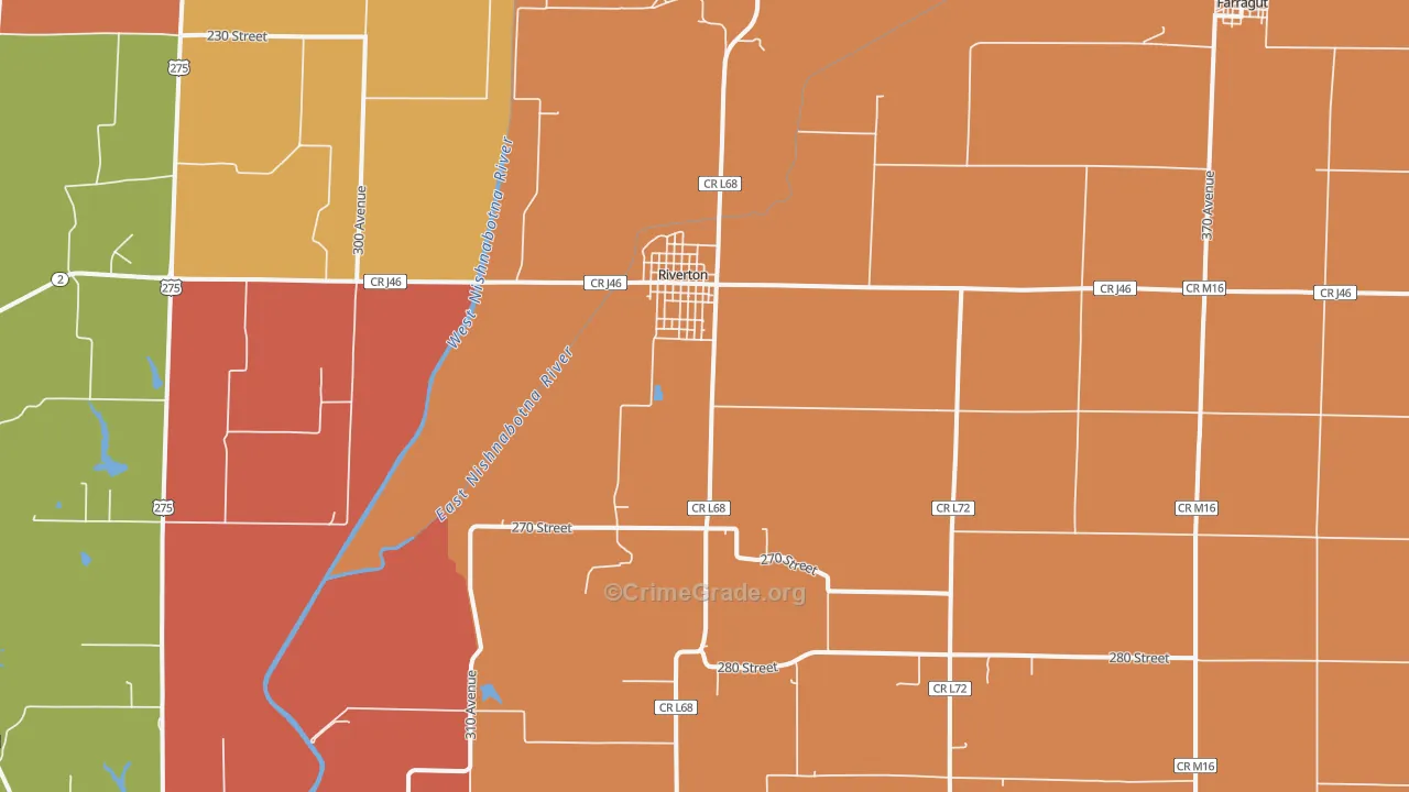 Riverton, IA Map of Robbery Rates