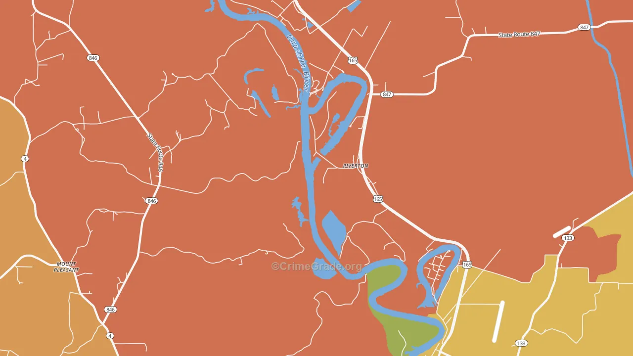 Riverton, LA Map of Robbery Rates