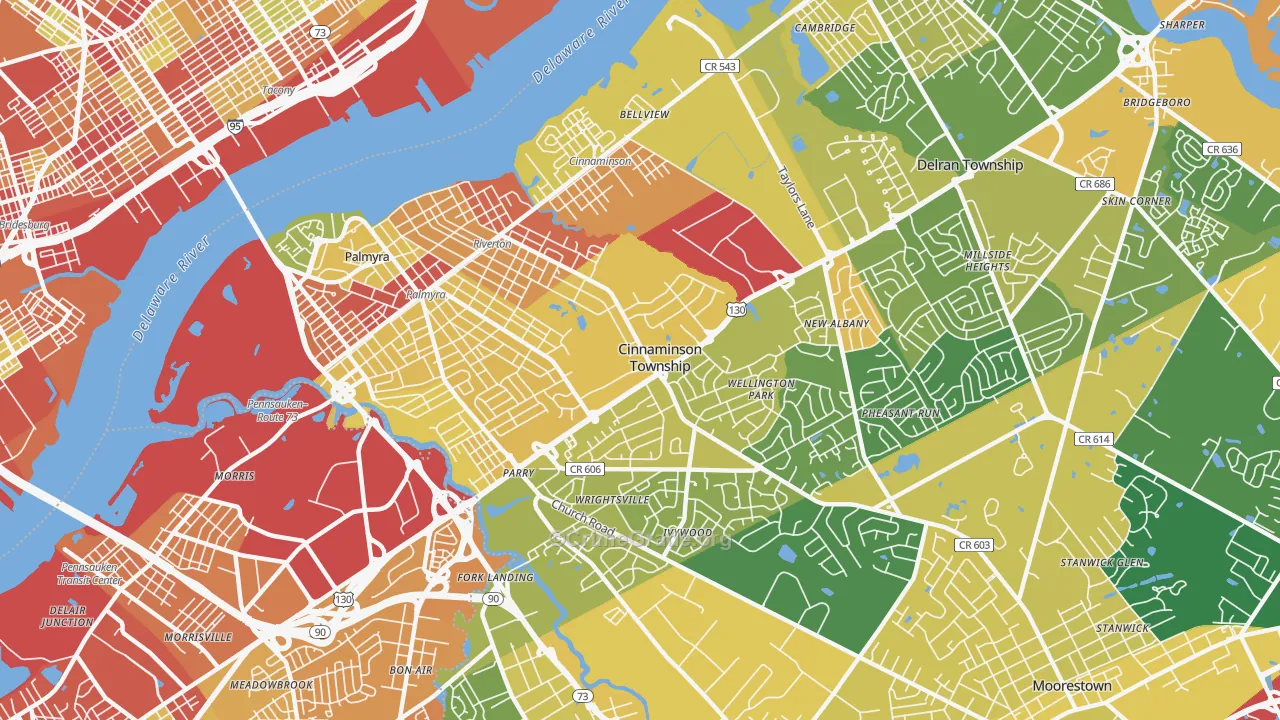 Riverton, NJ Map of Robbery Rates