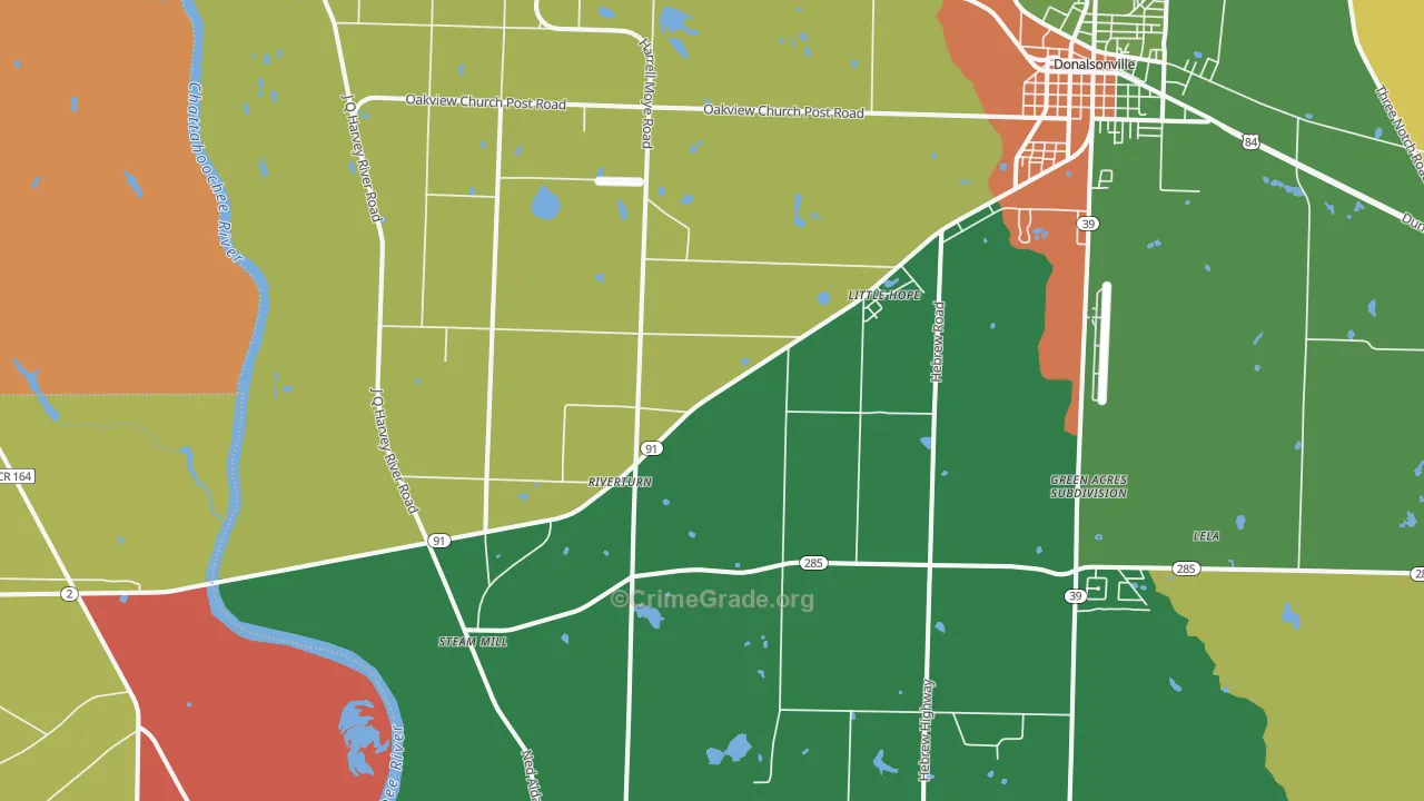 Riverturn, GA Map of Robbery Rates