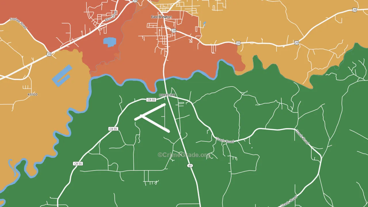 Riverview, AL Map of Robbery Rates