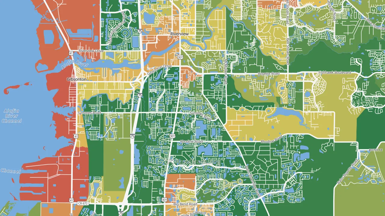 Riverview, FL Map of Robbery Rates