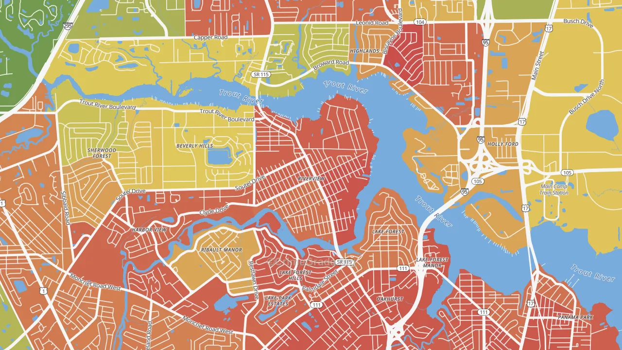 Riverview, Jacksonville, FL Map of Robbery Rates