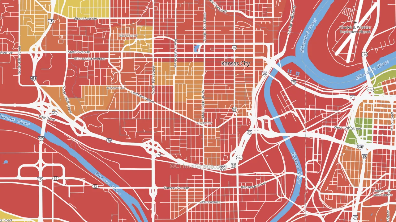 Riverview, Kansas City, KS Map of Robbery Rates