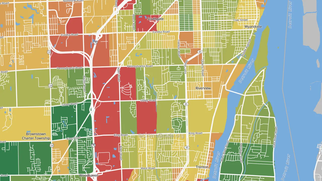 Riverview, MI Map of Robbery Rates