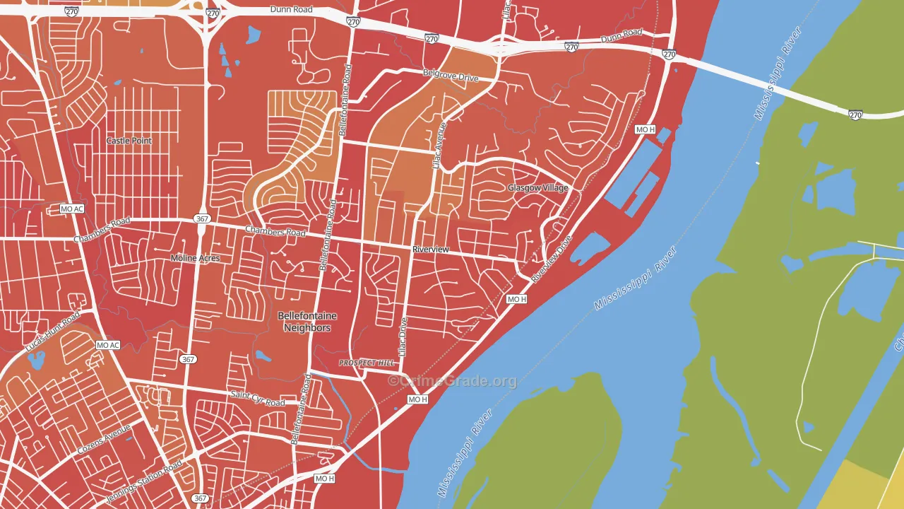 Riverview, MO Map of Robbery Rates