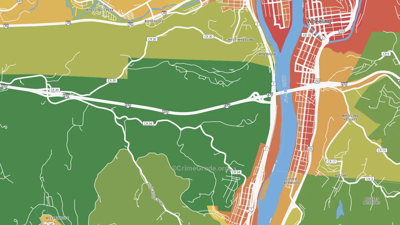 Riverview, OH Map of Robbery Rates