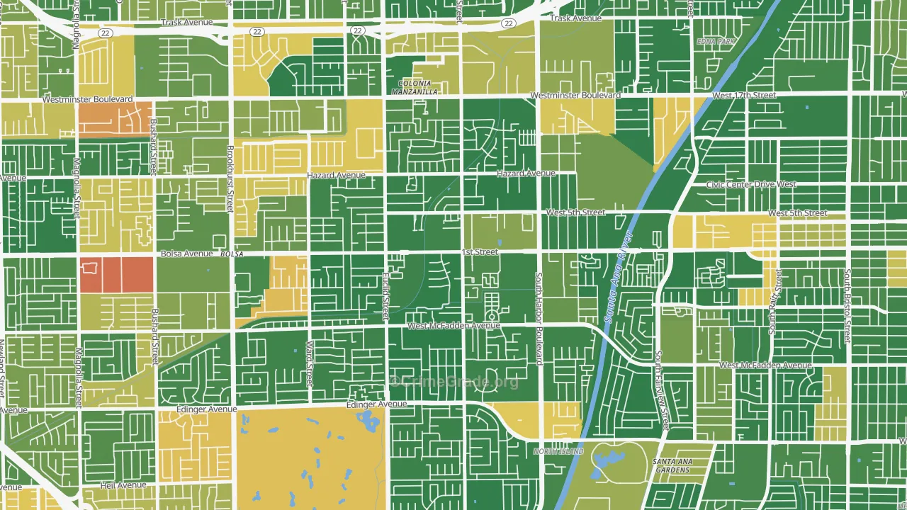 Riverview West, Santa Ana, CA Map of Robbery Rates