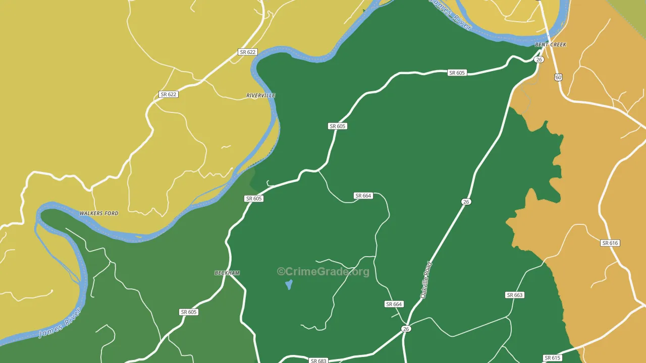 Riverville, VA Map of Robbery Rates