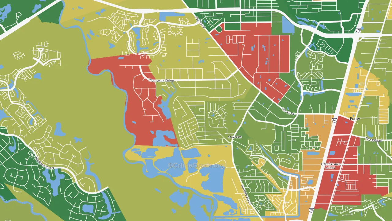 Riverwalk, Porter, TX Map of Robbery Rates