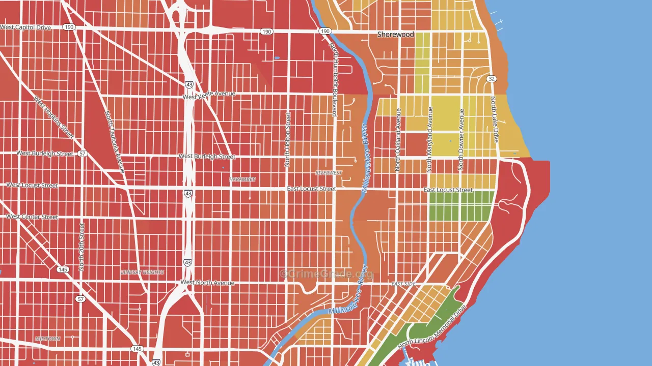 Riverwest, Milwaukee, WI Map of Robbery Rates
