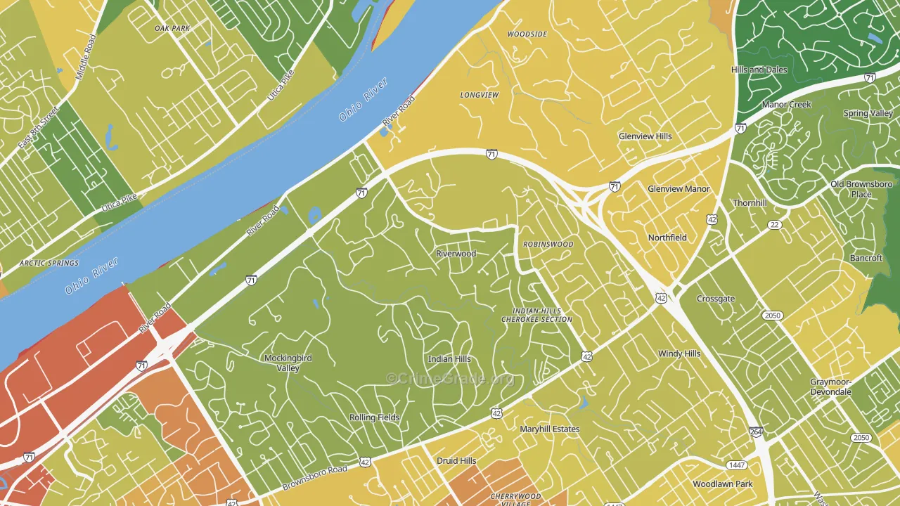 Riverwood, KY Map of Robbery Rates