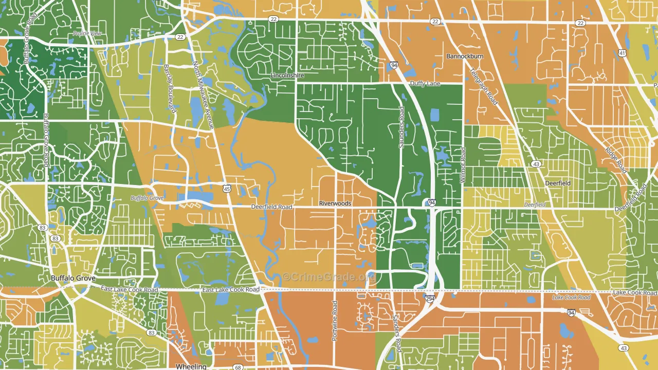 Riverwoods, IL Map of Robbery Rates