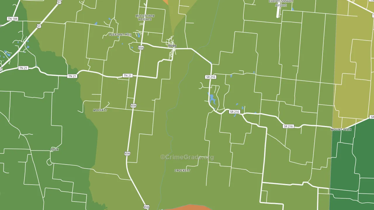 Rives, TN Map of Robbery Rates