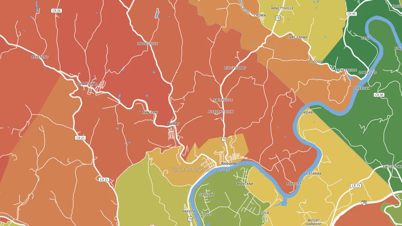 Rivesville, WV Map of Robbery Rates