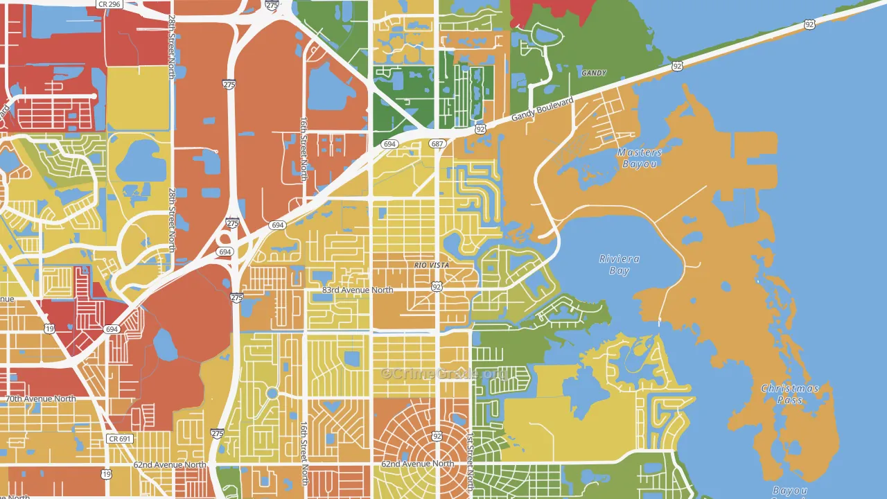 Riviera Bay, St. Petersburg, FL Map of Robbery Rates