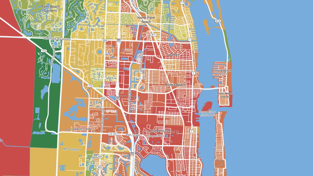 Riviera Beach, FL Map of Robbery Rates