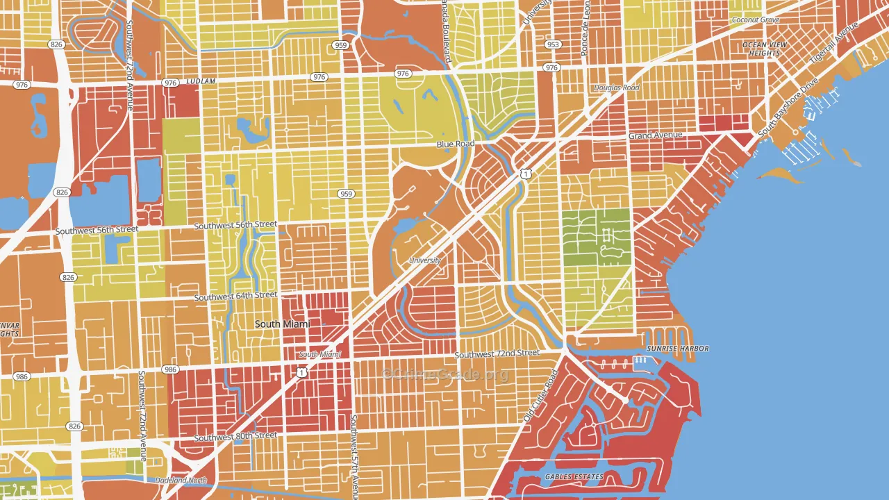 Riviera, Coral Gables, FL Map of Robbery Rates