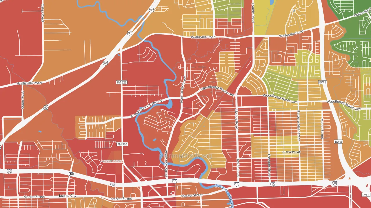 Riviera East, Houston, TX Map of Robbery Rates