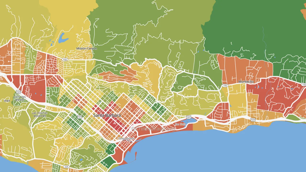 Riviera, Santa Barbara, CA Map of Robbery Rates