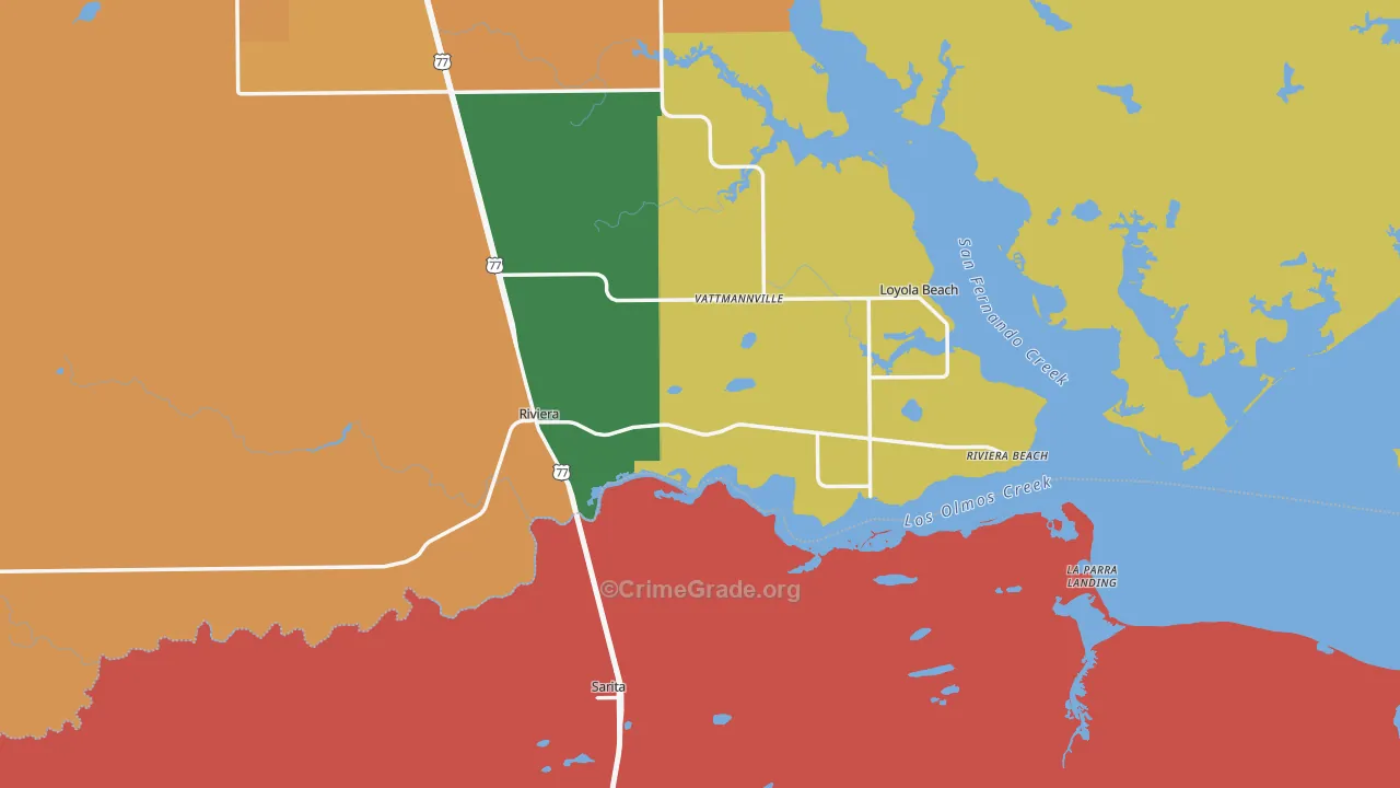 Riviera, TX Map of Robbery Rates