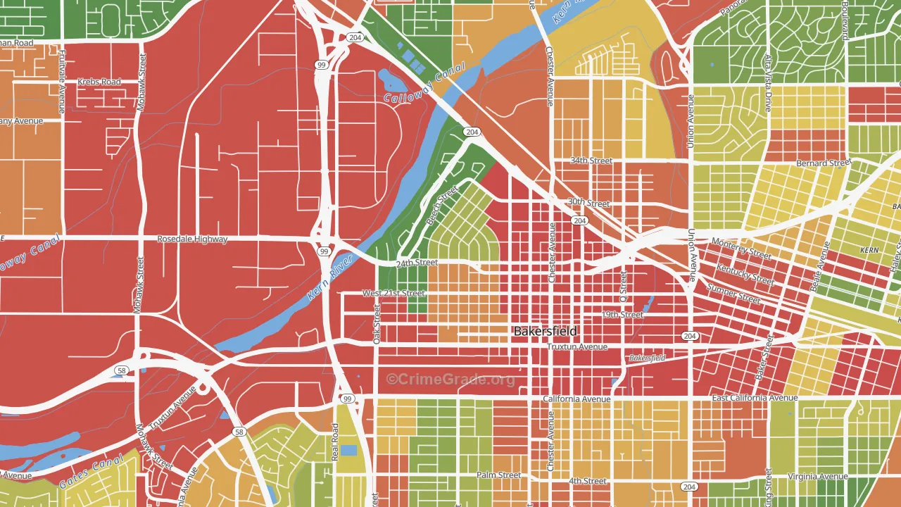 Riviera-Westchester, Bakersfield, CA Map of Robbery Rates