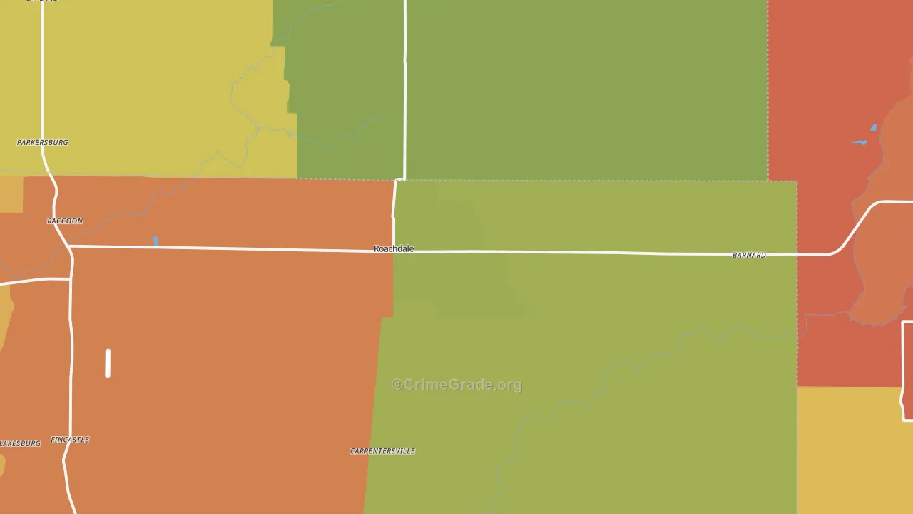 Roachdale, IN Map of Robbery Rates