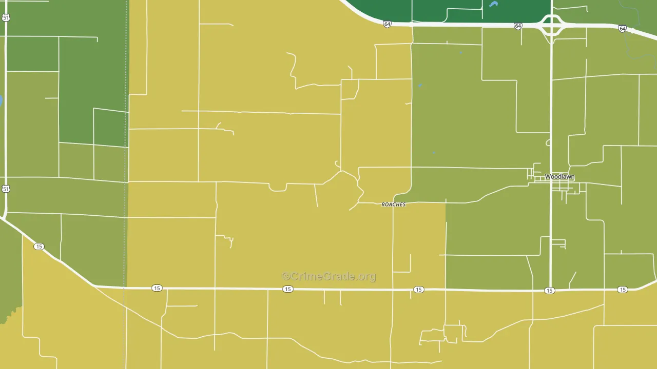 Roaches, IL Map of Robbery Rates
