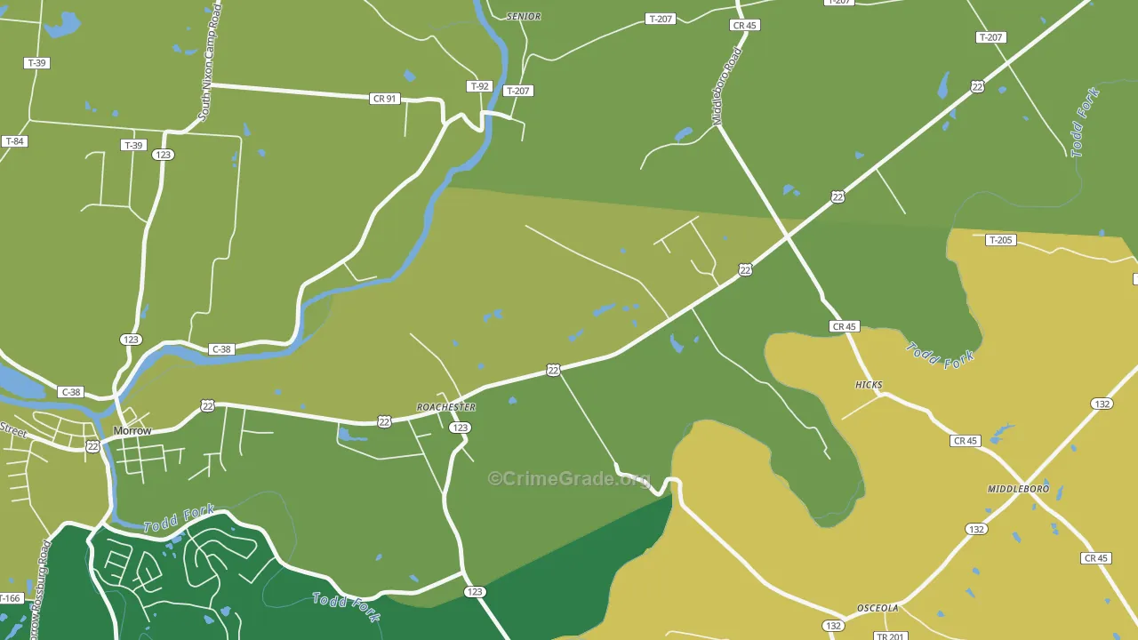 Roachester, OH Map of Robbery Rates