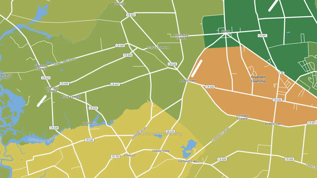 Roadstown, NJ Map of Robbery Rates