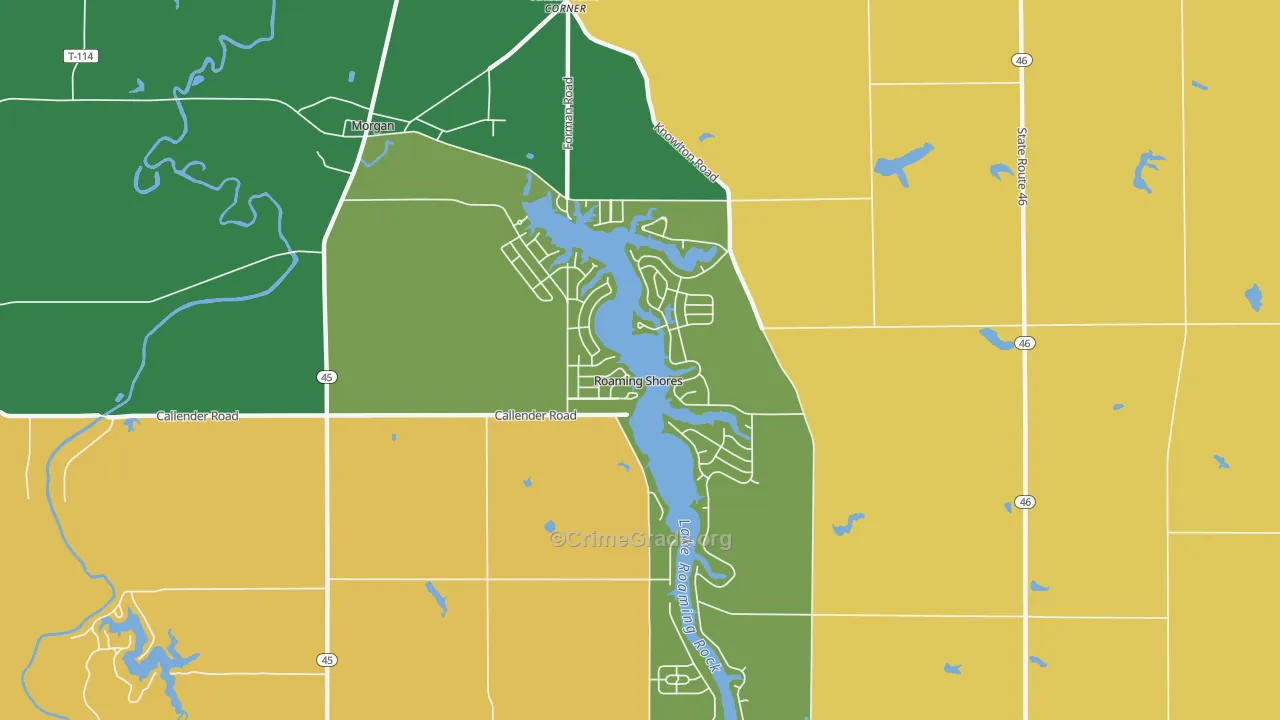 Roaming Shores, OH Map of Robbery Rates