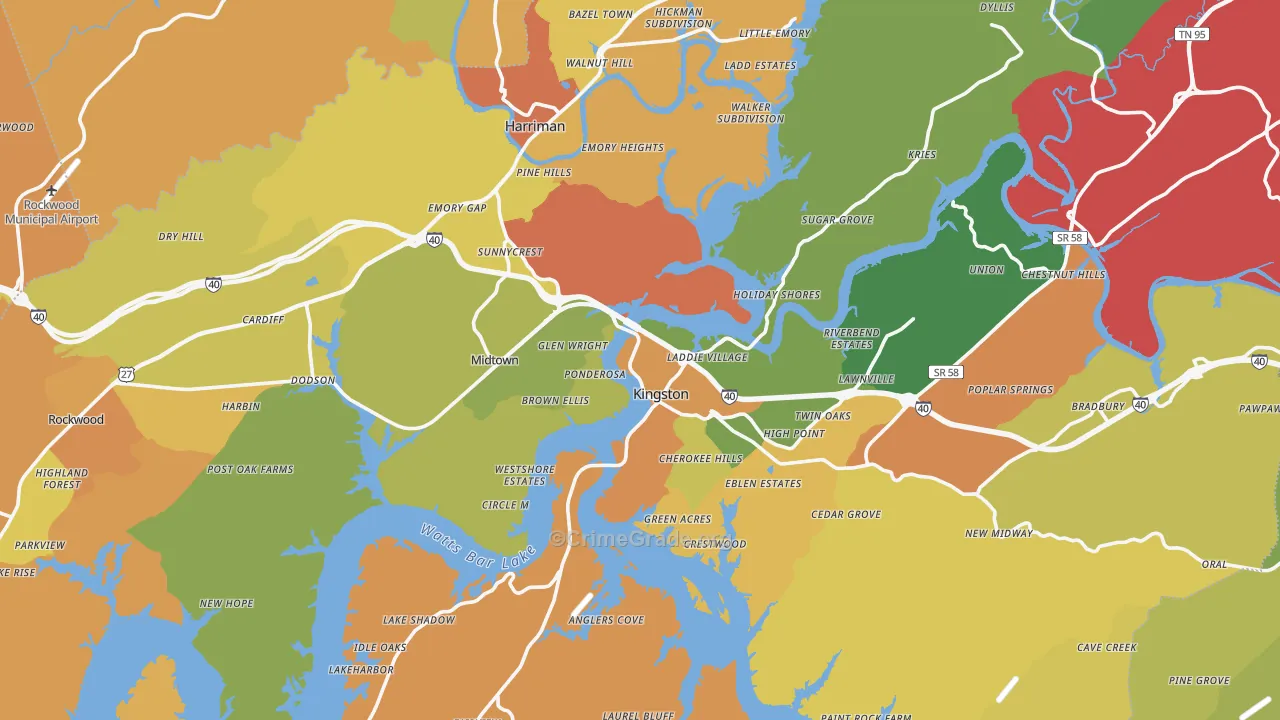 Roane County, TN Map of Robbery Rates