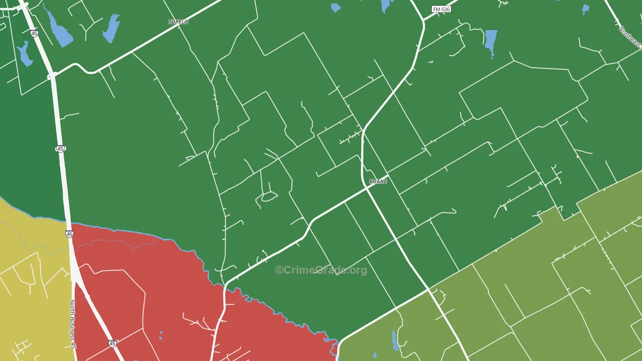 Roane, TX Map of Robbery Rates