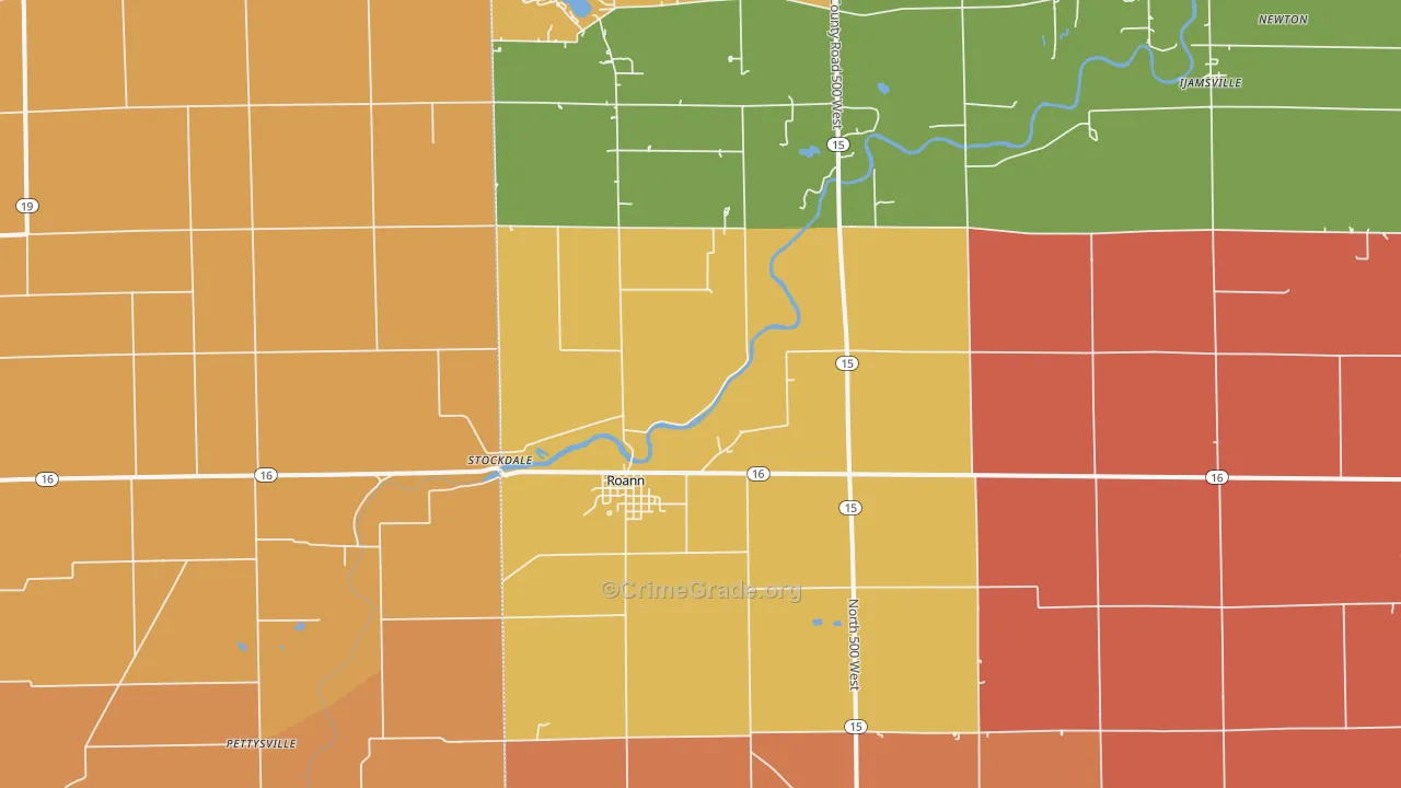 Roann, IN Map of Robbery Rates
